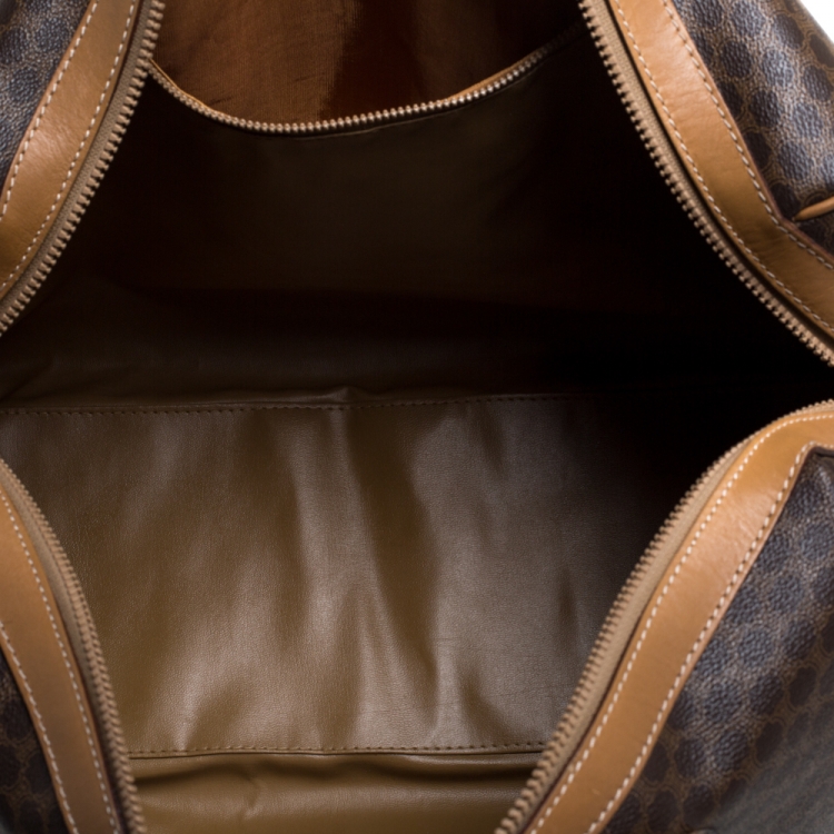 Pre Owned Celine Brown Macadam Coated Canvas and Leather Weekender Bag