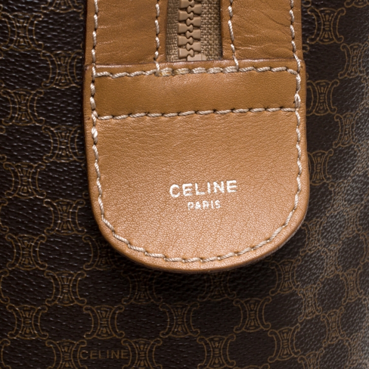 Pre Owned Celine Brown Macadam Coated Canvas and Leather Weekender Bag