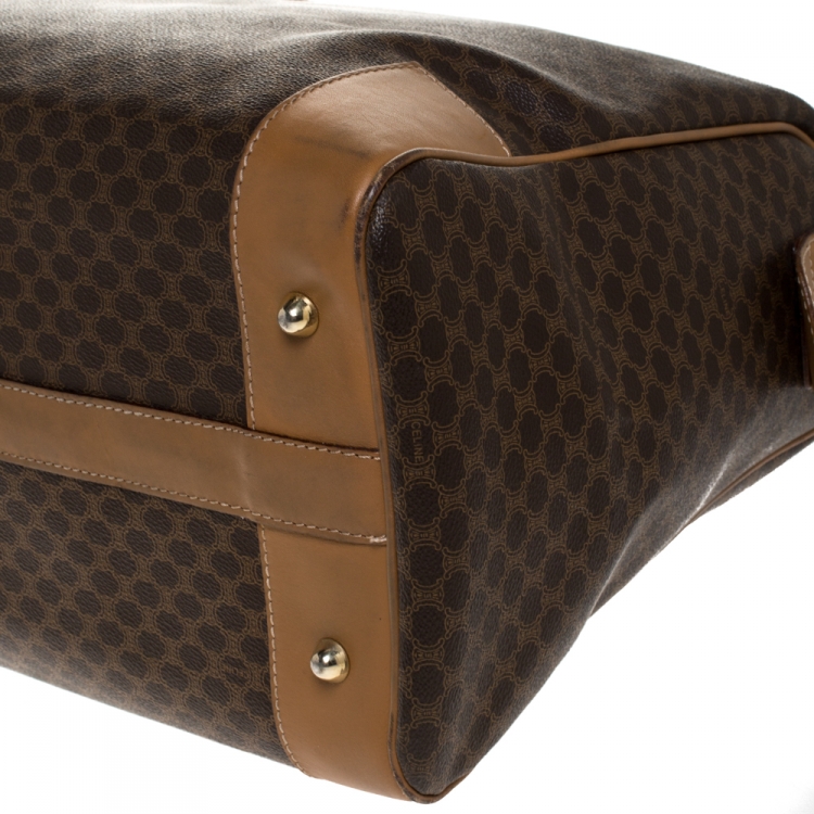 Pre Owned Celine Brown Macadam Coated Canvas and Leather Weekender Bag