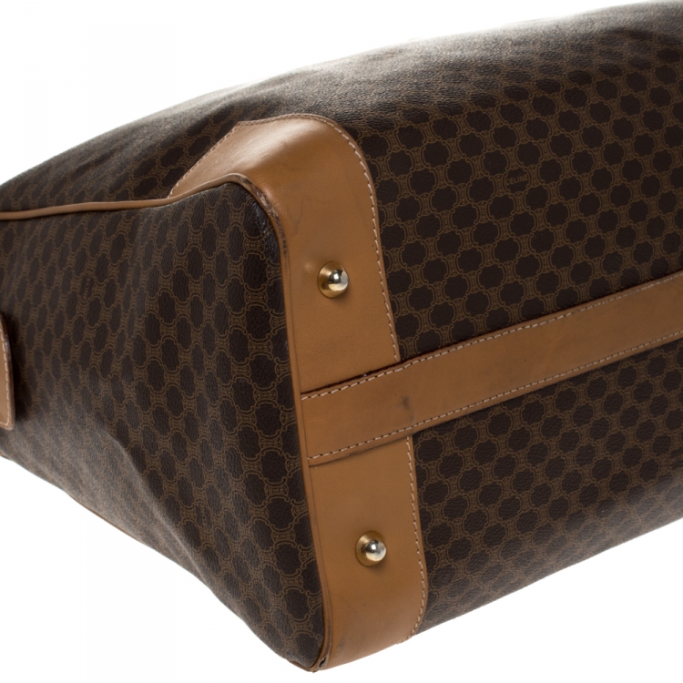 Pre Owned Celine Brown Macadam Coated Canvas and Leather Weekender Bag