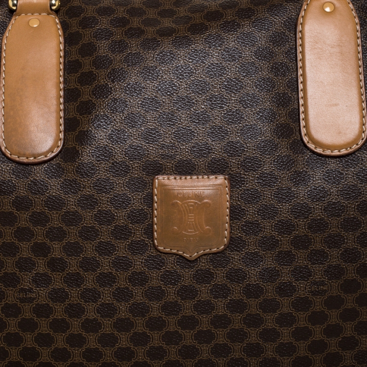 Pre Owned Celine Brown Macadam Coated Canvas and Leather Weekender Bag