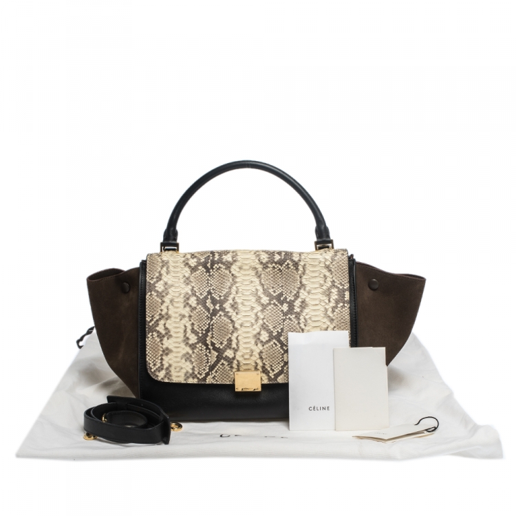 Pre Owned Celine Tricolor  Python/Suede and Leather Medium Trapeze Bag