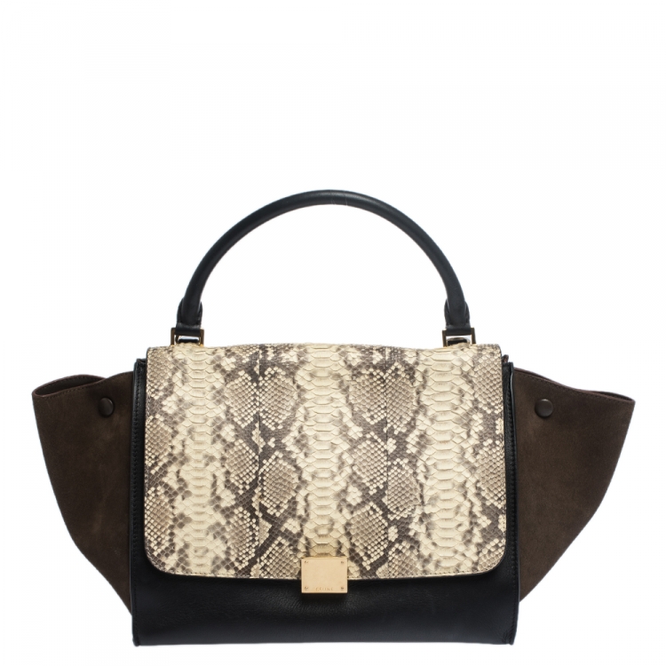 Pre Owned Celine Tricolor  Python/Suede and Leather Medium Trapeze Bag
