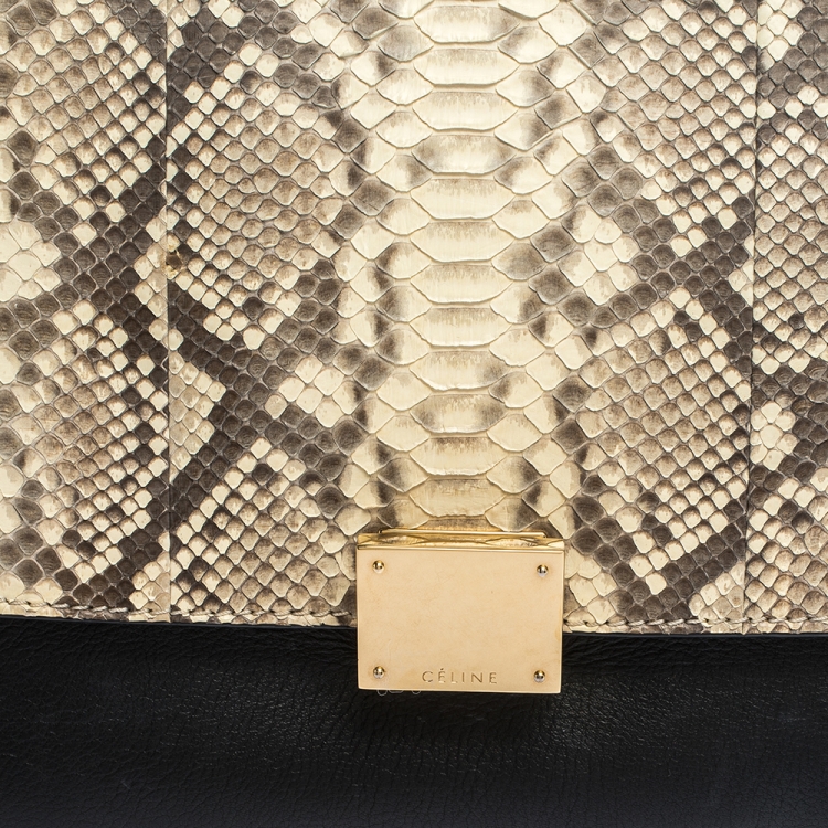 Pre Owned Celine Tricolor  Python/Suede and Leather Medium Trapeze Bag