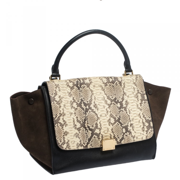 Pre Owned Celine Tricolor  Python/Suede and Leather Medium Trapeze Bag