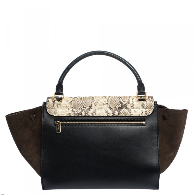 Pre Owned Celine Tricolor  Python/Suede and Leather Medium Trapeze Bag