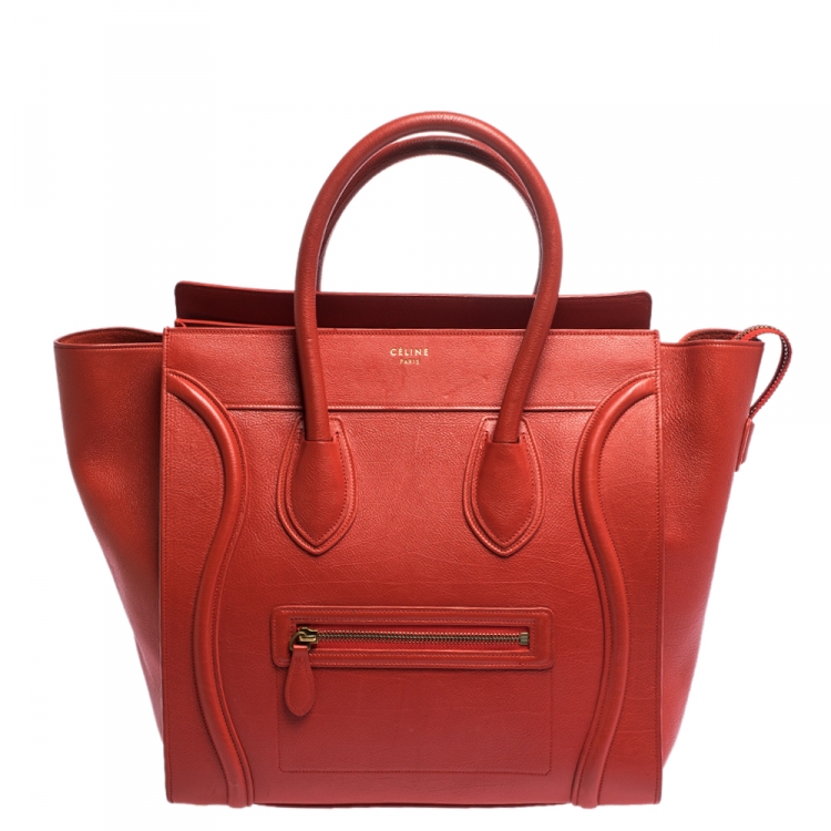 Pre Owned Celine Red Leather Mini Luggage Tote