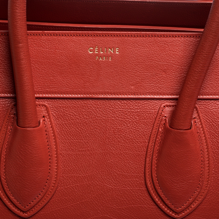 Pre Owned Celine Red Leather Mini Luggage Tote