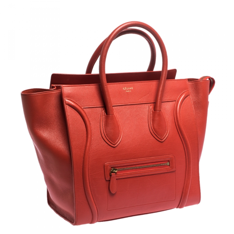 Pre Owned Celine Red Leather Mini Luggage Tote