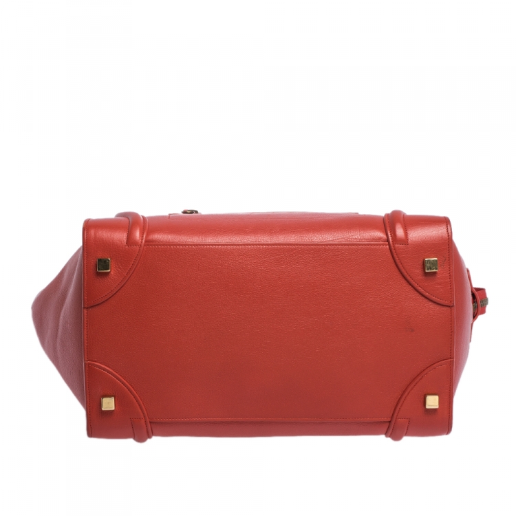 Pre Owned Celine Red Leather Mini Luggage Tote