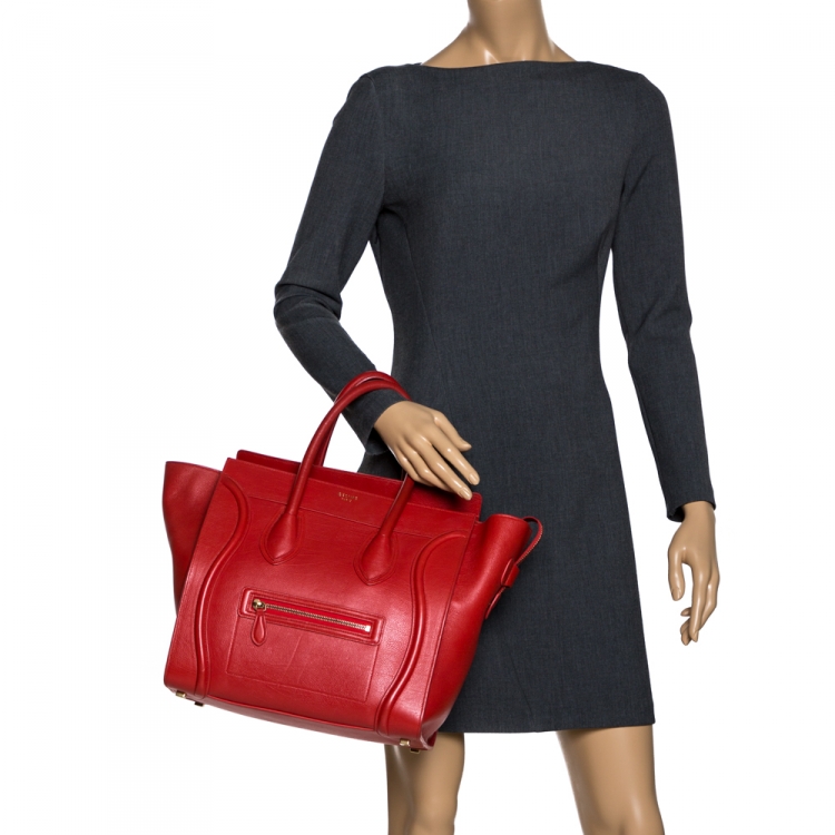 Pre Owned Celine Red Leather Mini Luggage Tote