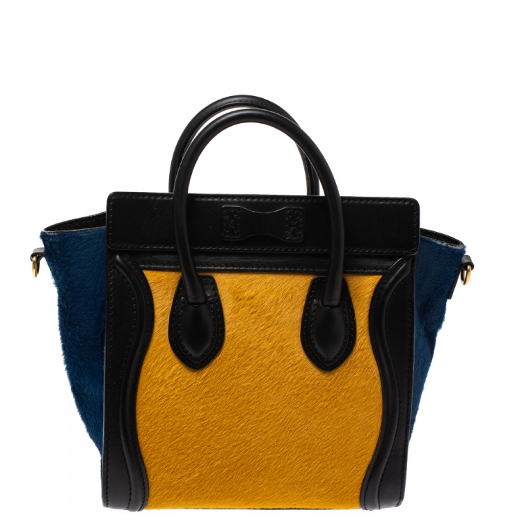 Pre Owned Celine Tricolor Calfhair and Leather Nano Luggage Tote