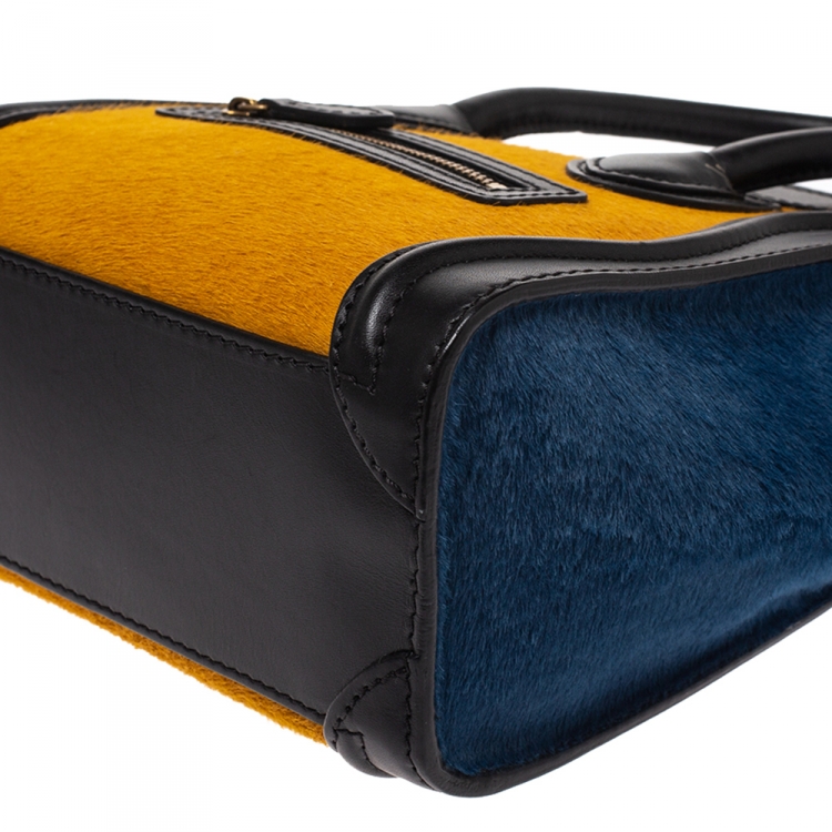 Pre Owned Celine Tricolor Calfhair and Leather Nano Luggage Tote