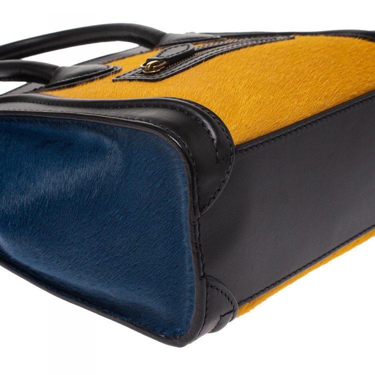 Pre Owned Celine Tricolor Calfhair and Leather Nano Luggage Tote