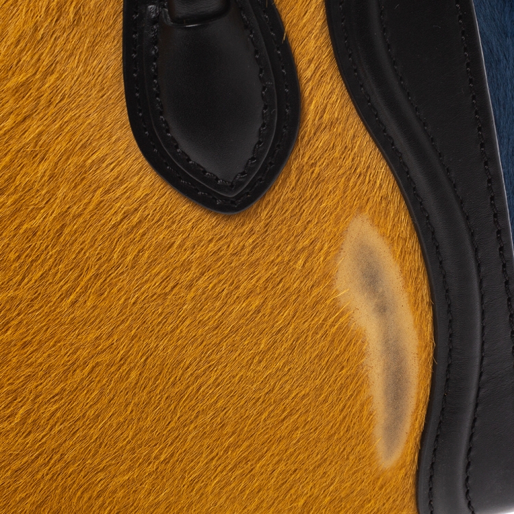 Pre Owned Celine Tricolor Calfhair and Leather Nano Luggage Tote