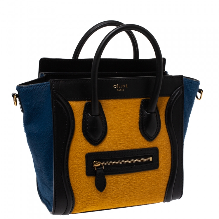 Pre Owned Celine Tricolor Calfhair and Leather Nano Luggage Tote