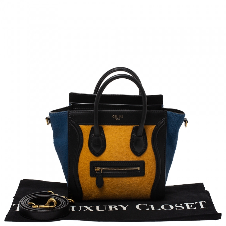 Pre Owned Celine Tricolor Calfhair and Leather Nano Luggage Tote