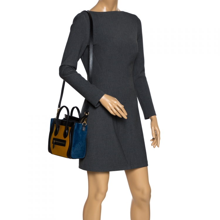 Pre Owned Celine Tricolor Calfhair and Leather Nano Luggage Tote