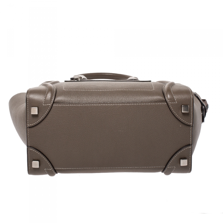 Pre Owned Celine Olive Green Leather Micro Luggage Tote