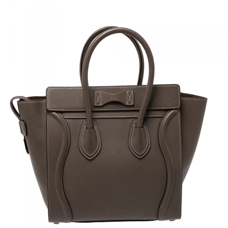 Pre Owned Celine Olive Green Leather Micro Luggage Tote
