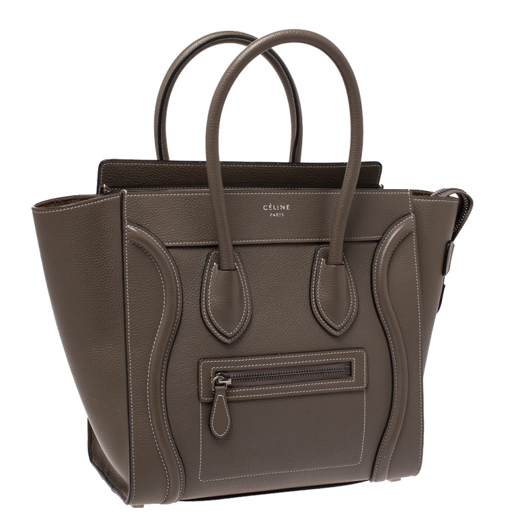 Pre Owned Celine Olive Green Leather Micro Luggage Tote