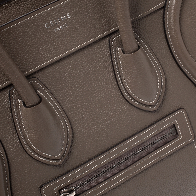 Pre Owned Celine Olive Green Leather Micro Luggage Tote
