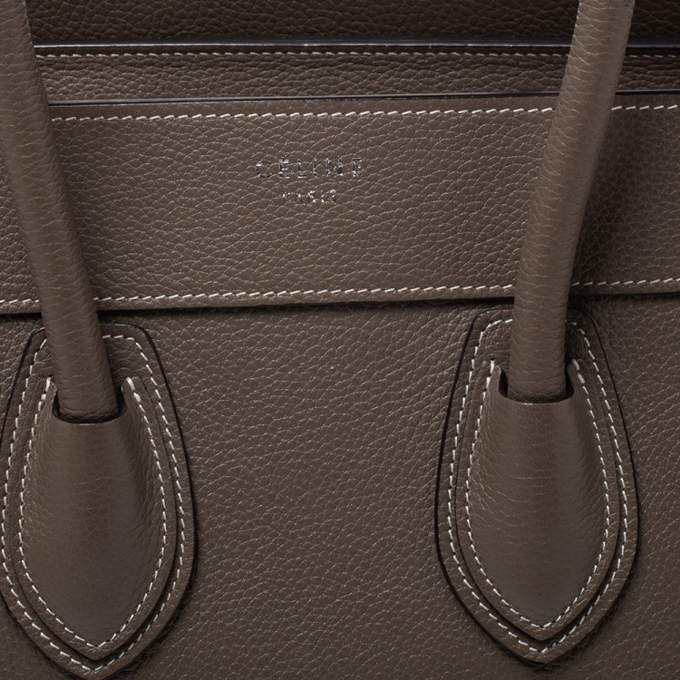 Pre Owned Celine Olive Green Leather Micro Luggage Tote