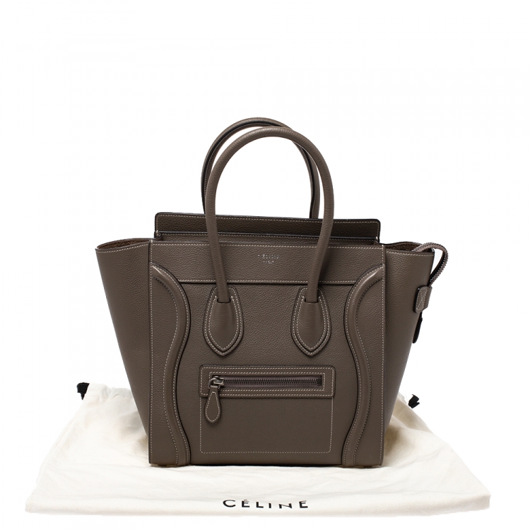 Pre Owned Celine Olive Green Leather Micro Luggage Tote