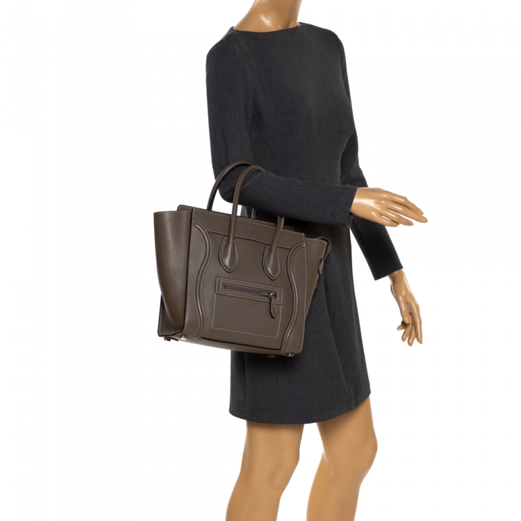 Pre Owned Celine Olive Green Leather Micro Luggage Tote