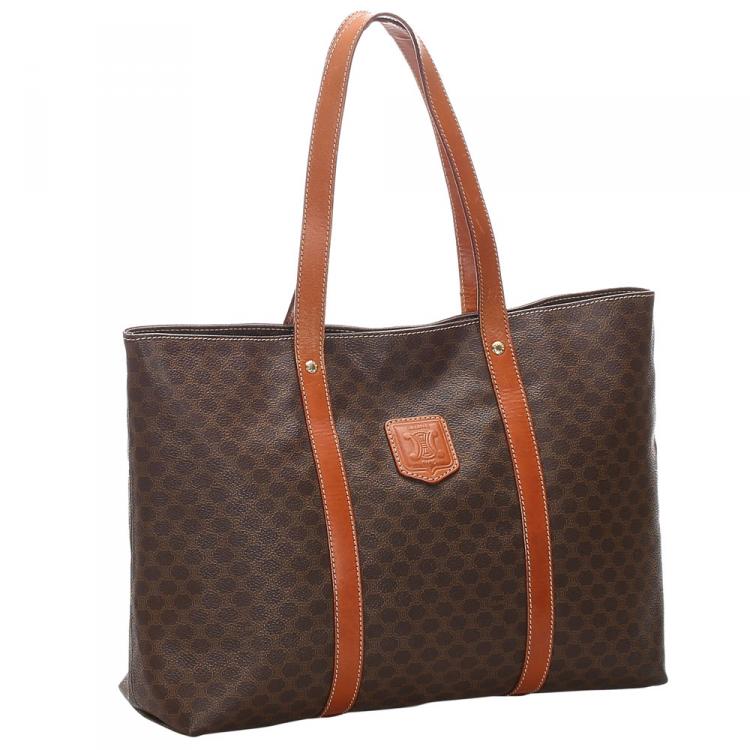 Pre Owned Celine Brown Macadam Canvas Tote Bag
