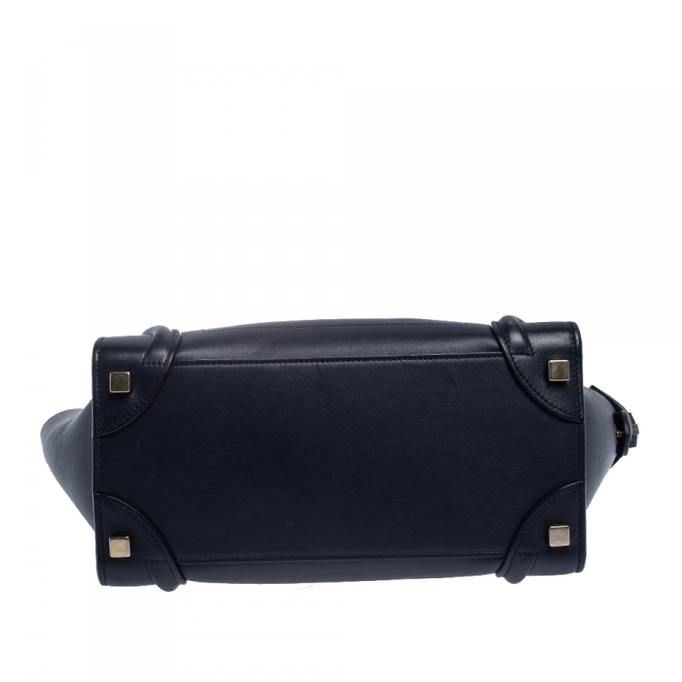 Pre Owned Celine Navy Blue Leather Micro Luggage Tote