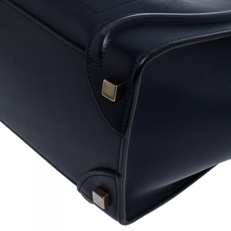 Pre Owned Celine Navy Blue Leather Micro Luggage Tote
