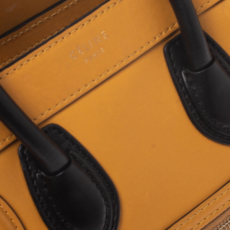 Pre Owned Celine Mustard/Black Leather Nano Luggage Tote