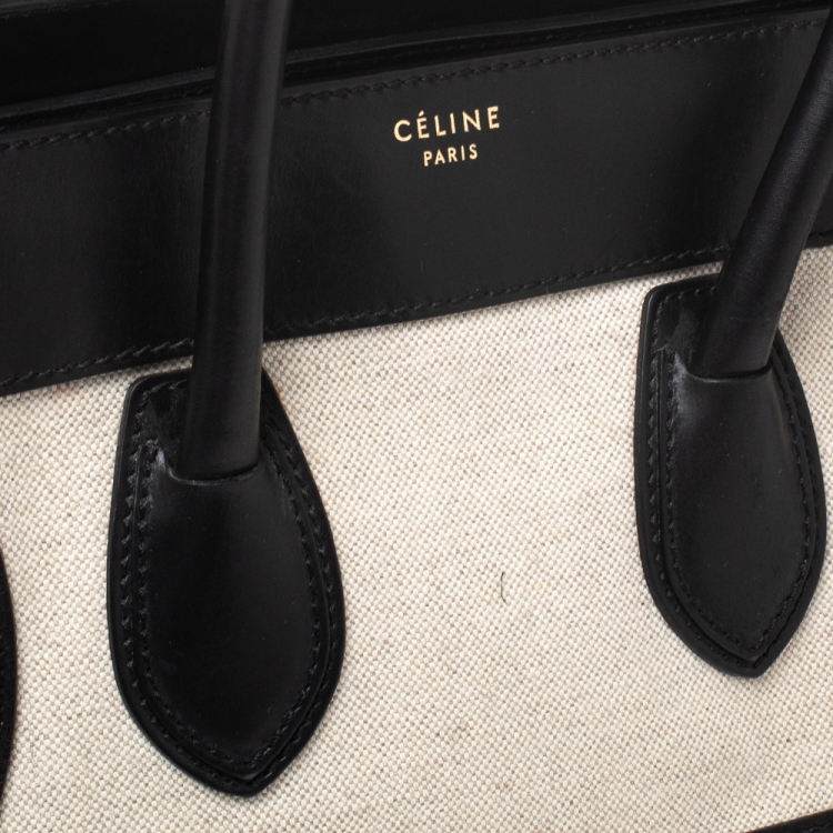 Pre Owned Celine Beige/Black Canvas and Leather Mini Luggage Tote