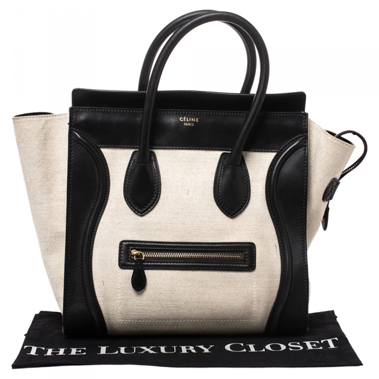 Pre Owned Celine Beige/Black Canvas and Leather Mini Luggage Tote