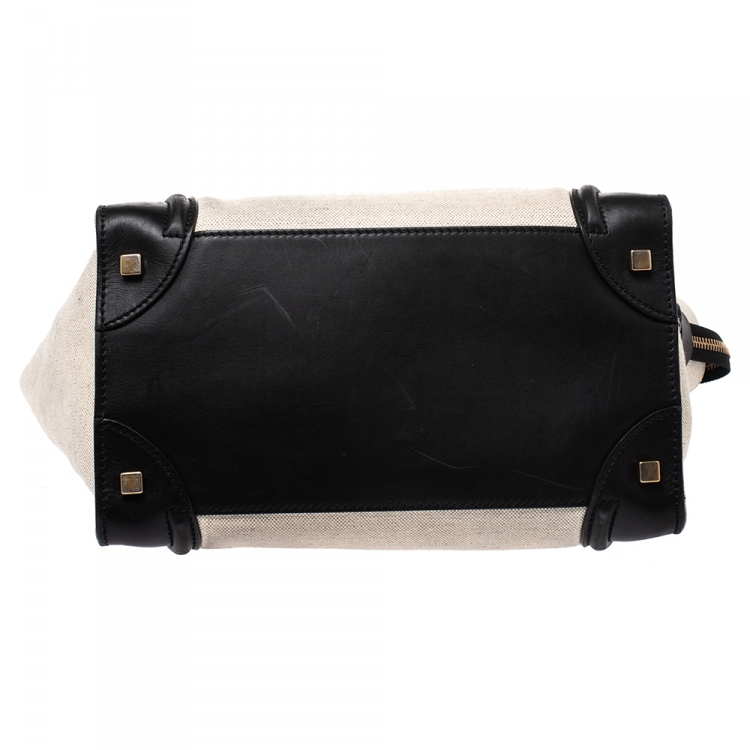 Pre Owned Celine Beige/Black Canvas and Leather Mini Luggage Tote