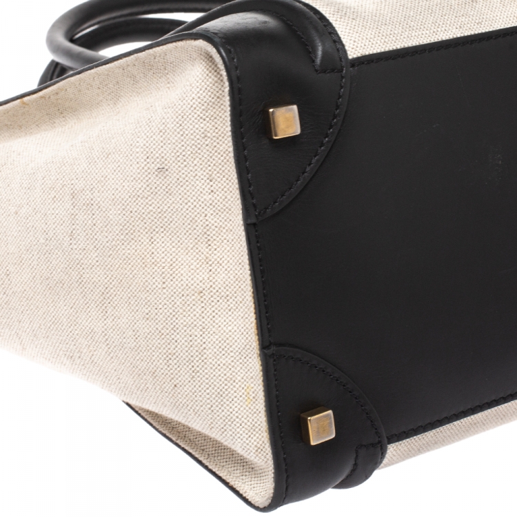 Pre Owned Celine Beige/Black Canvas and Leather Mini Luggage Tote