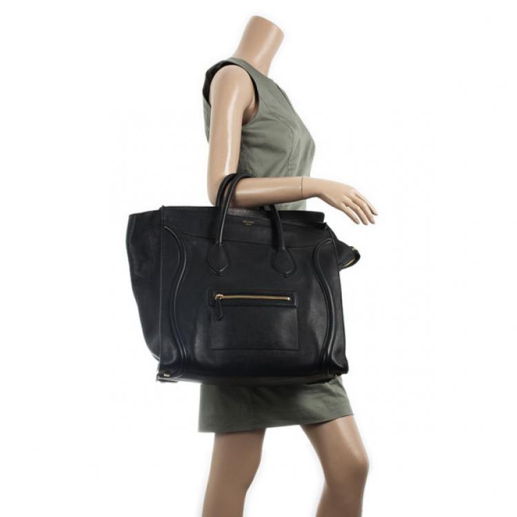 Pre Owned Celine Black Medium Grained Leather Luggage Tote
