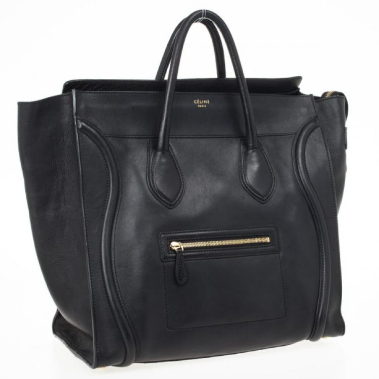 Pre Owned Celine Black Medium Grained Leather Luggage Tote
