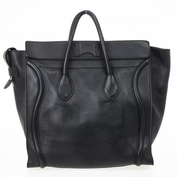 Pre Owned Celine Black Medium Grained Leather Luggage Tote