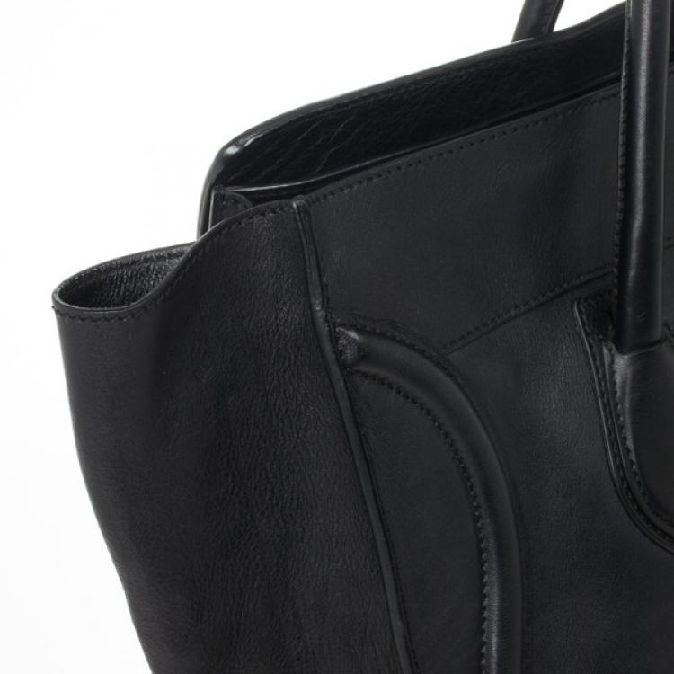 Pre Owned Celine Black Medium Grained Leather Luggage Tote