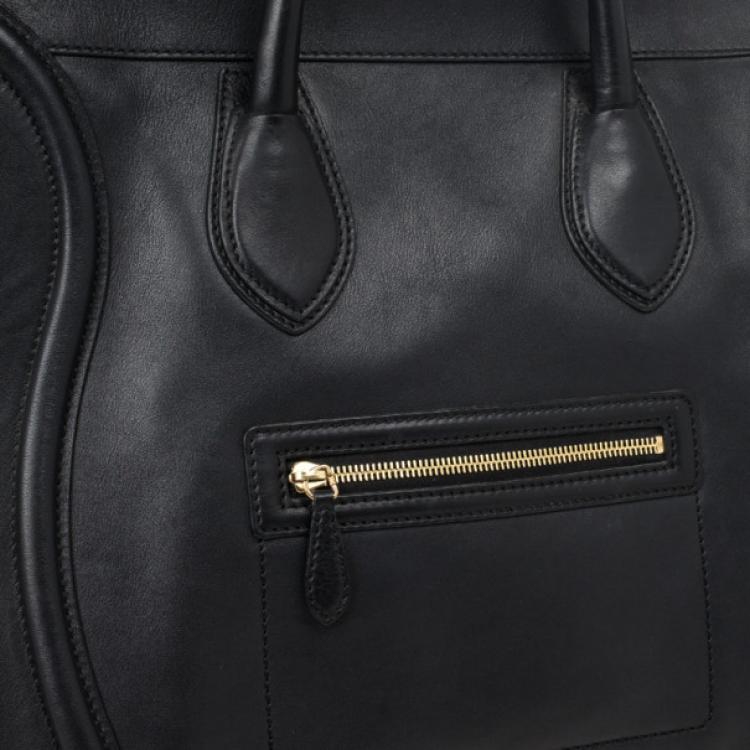 Pre Owned Celine Black Medium Grained Leather Luggage Tote