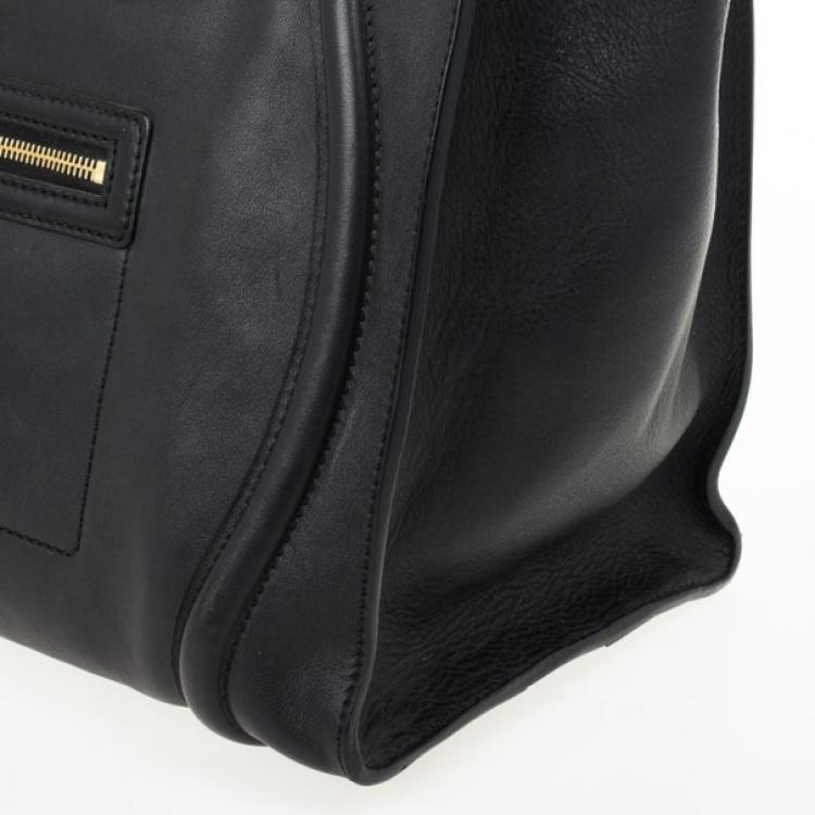 Pre Owned Celine Black Medium Grained Leather Luggage Tote