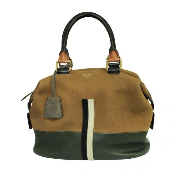 Pre Owned Celine Brown Leather Racer Stripe Boston Bag
