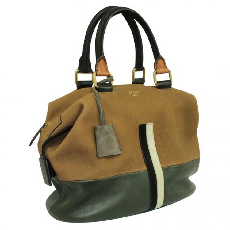 Pre Owned Celine Brown Leather Racer Stripe Boston Bag