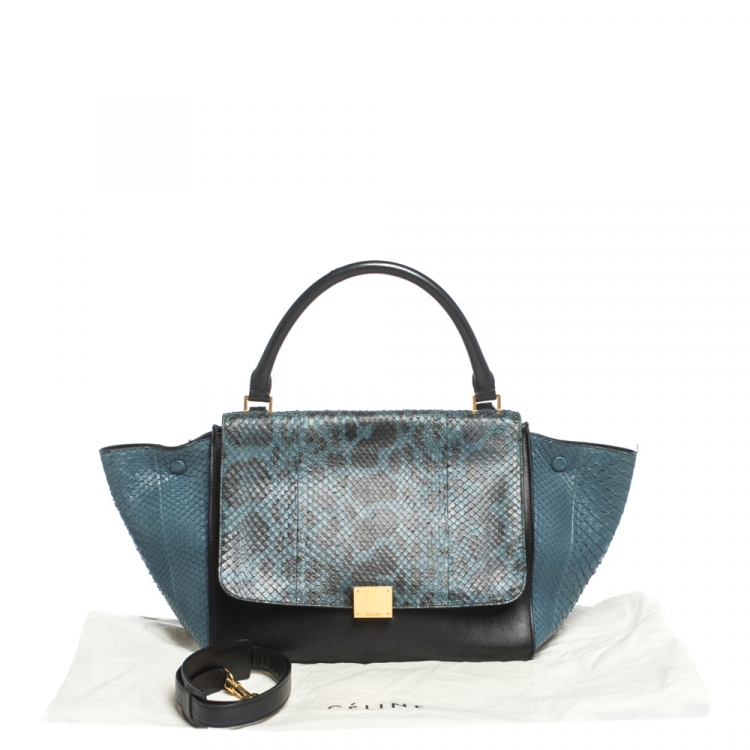 Pre Owned Celine Blue/Black Python and  Leather Medium Trapeze Bag