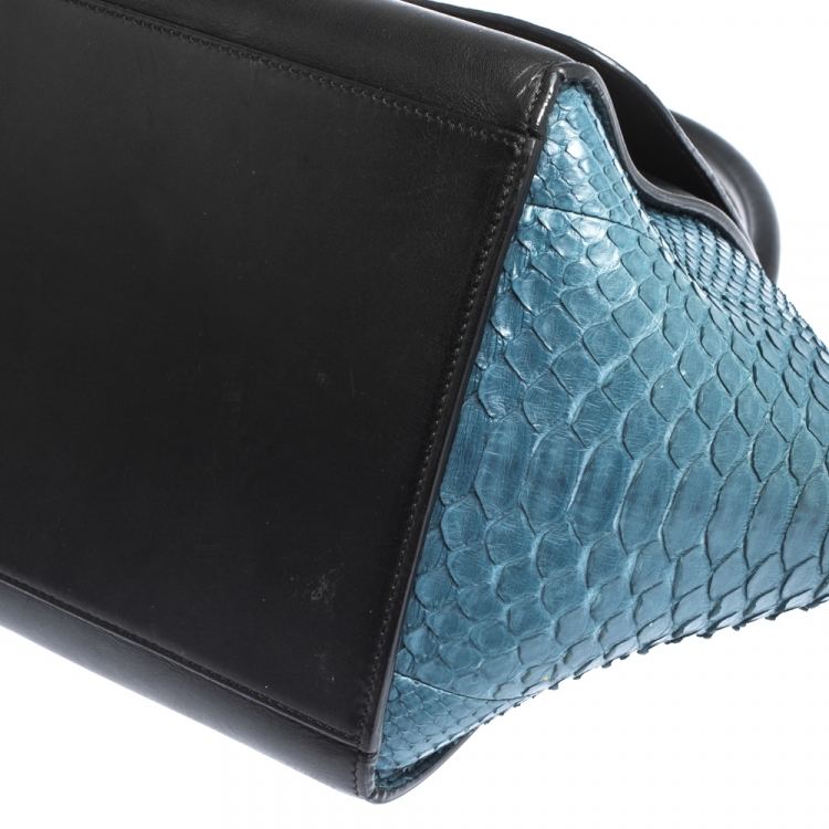 Pre Owned Celine Blue/Black Python and  Leather Medium Trapeze Bag