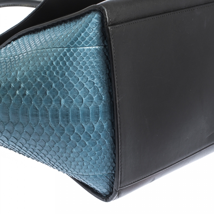 Pre Owned Celine Blue/Black Python and  Leather Medium Trapeze Bag