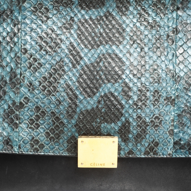 Pre Owned Celine Blue/Black Python and  Leather Medium Trapeze Bag