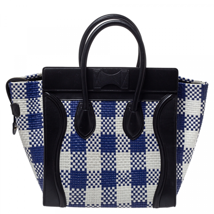 Pre Owned Celine Tri Color Leather Mini Gingham Luggage Tote
